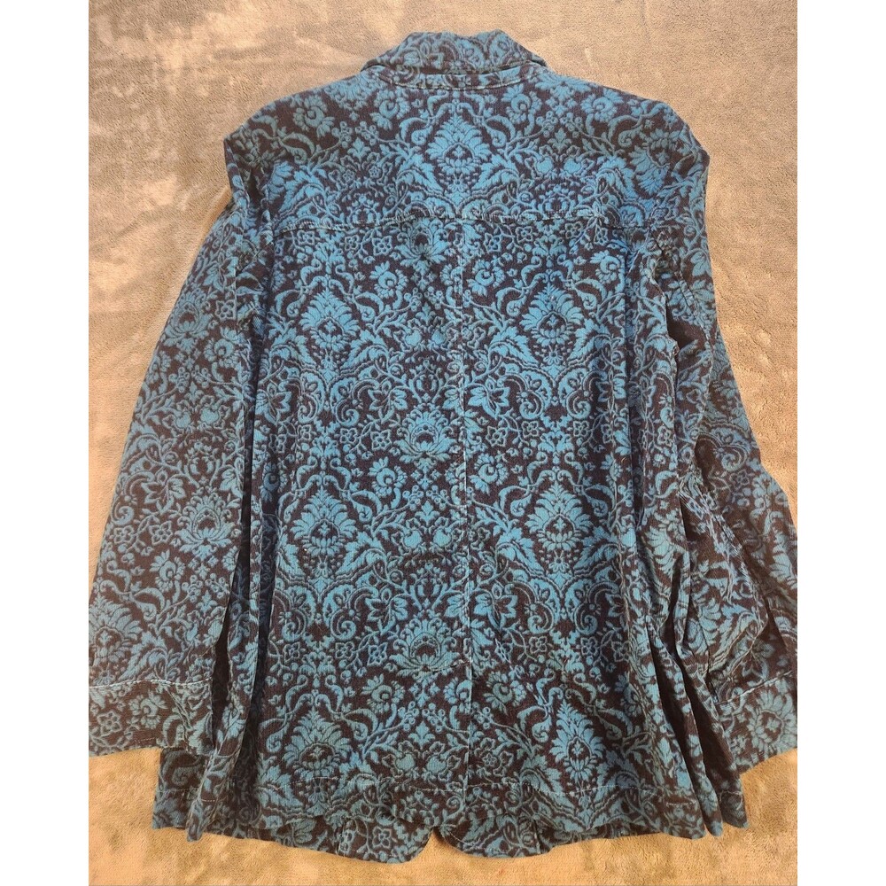 d&co Denim & Company Floral Corduroy Jacket Women’s Large Blue Button Up - Picture 6 of 8